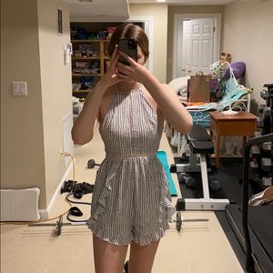 LF navy polka dot romper